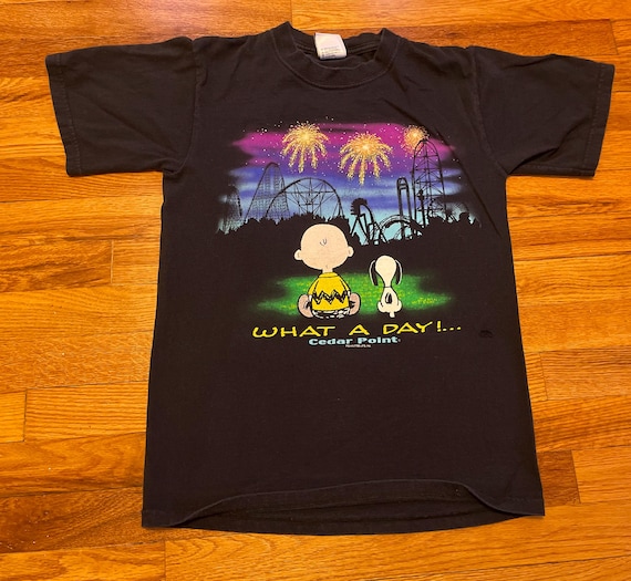 90s Cedar Point Charlie Brown Vintage T-shirt Rare Black Small 