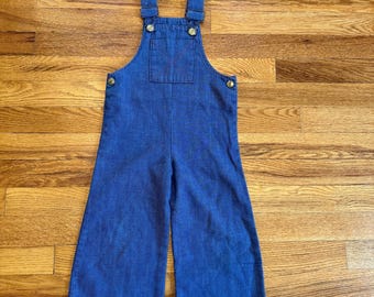 Vintage 60s 70s Buster Brown Denim Overalls, Romper Toddler 3T Baby Americana