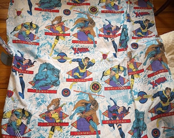 Vintage 90s X Men Flat Sheets, Size Twin, Marvel Comics Bedding Fabric 1994