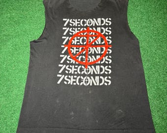 Origineel vintage 7 Seconds band T-shirt uit de jaren 80, afgesneden straight edge hardcore punk