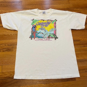 90s Cedar Point amusement park t-shirt white large castaway bay neon indoor water park resort dolphin turtle parrot jungle