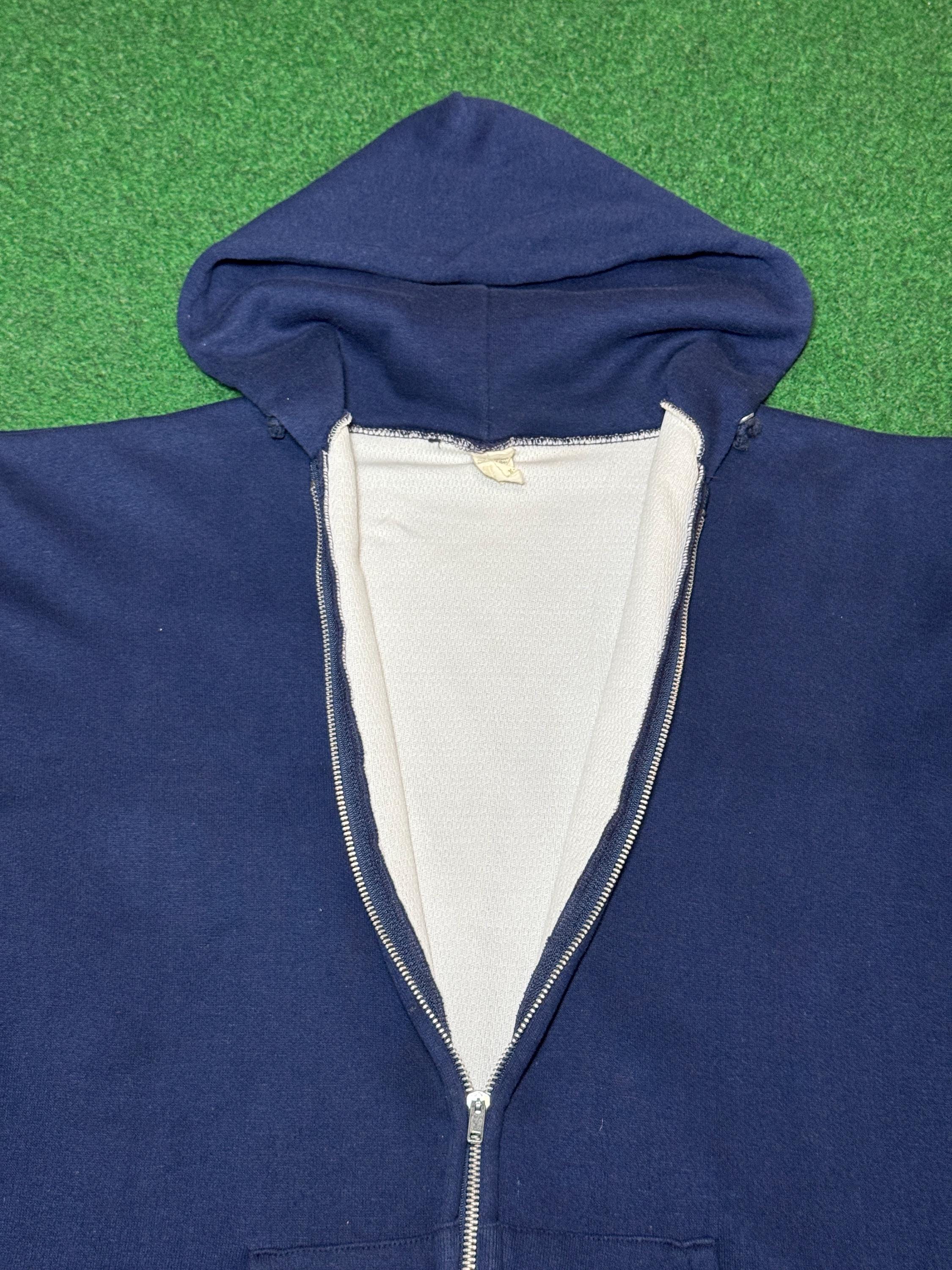 70s Navy Blue Zip up Hoodie Thermal Lined True Vintage Rare