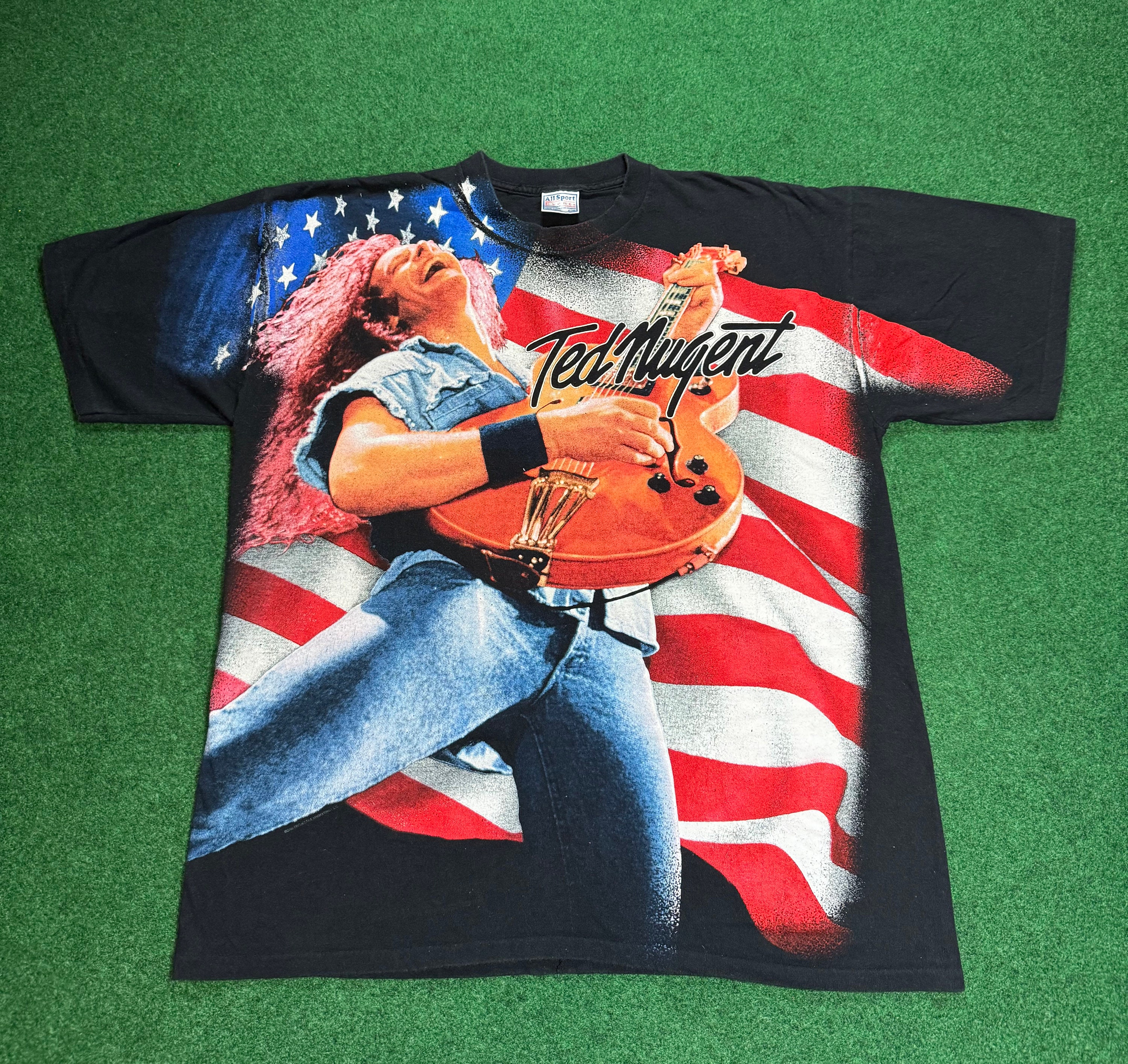 Amazing 90s Ted Nugent All Over Print T-shirt Rare Vintage One 