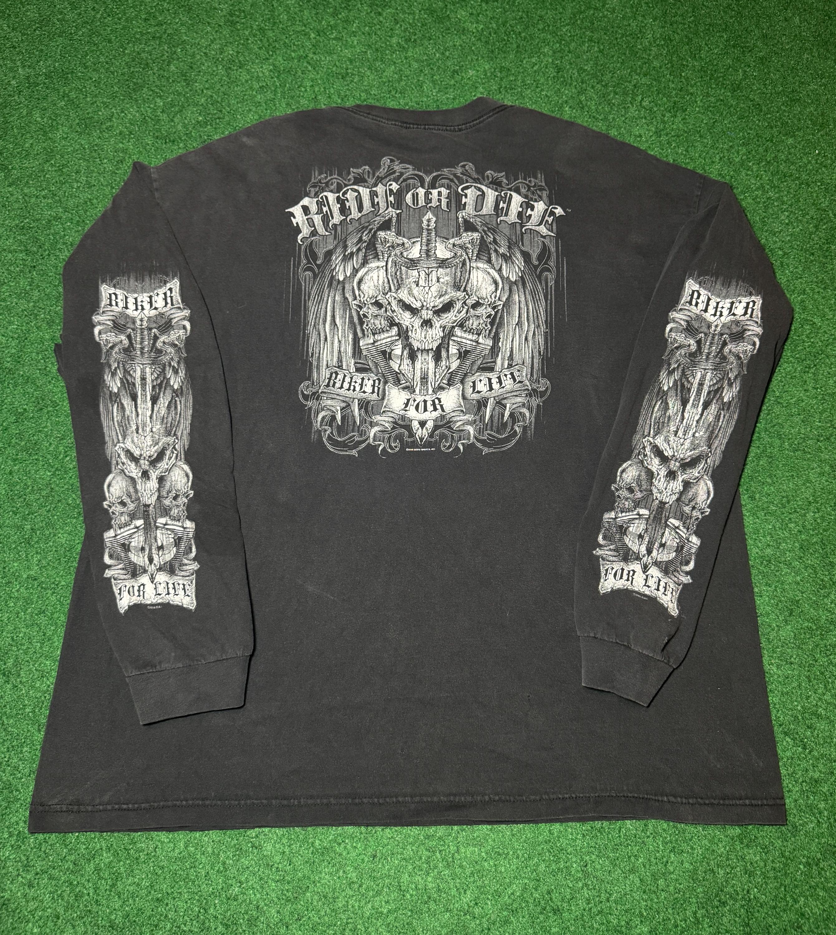 T-shirt Affliction - Homme - Taille XL - Motif Crâne Gothique Vintage - Gris Délavé - Occasion TB état