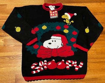 Vintage 90s Snoopy Christmas Sweater, Deadstock Peanuts Graphic, Size Small