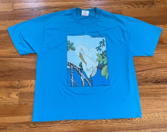 90s Florida Pelican T-Shirt, Cropped Single Stitch Tee (Large)