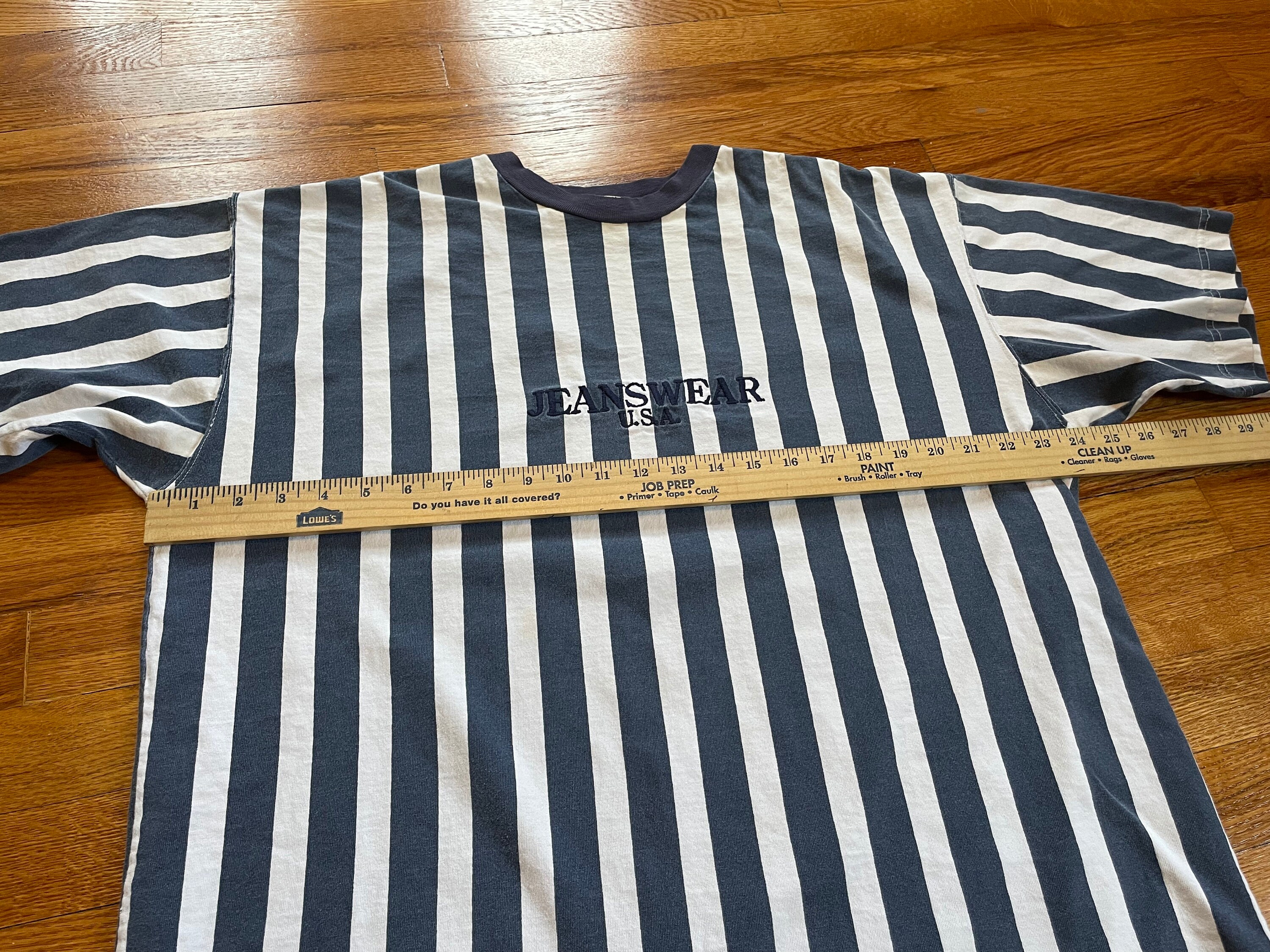 90s Vertical Striped Embroidered Jeanswear T-shirt Rare