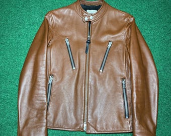 Vintage Y2K Brown Coach Lamb Leather Coat, Zip Up Motorcycle Jacket Womens 48