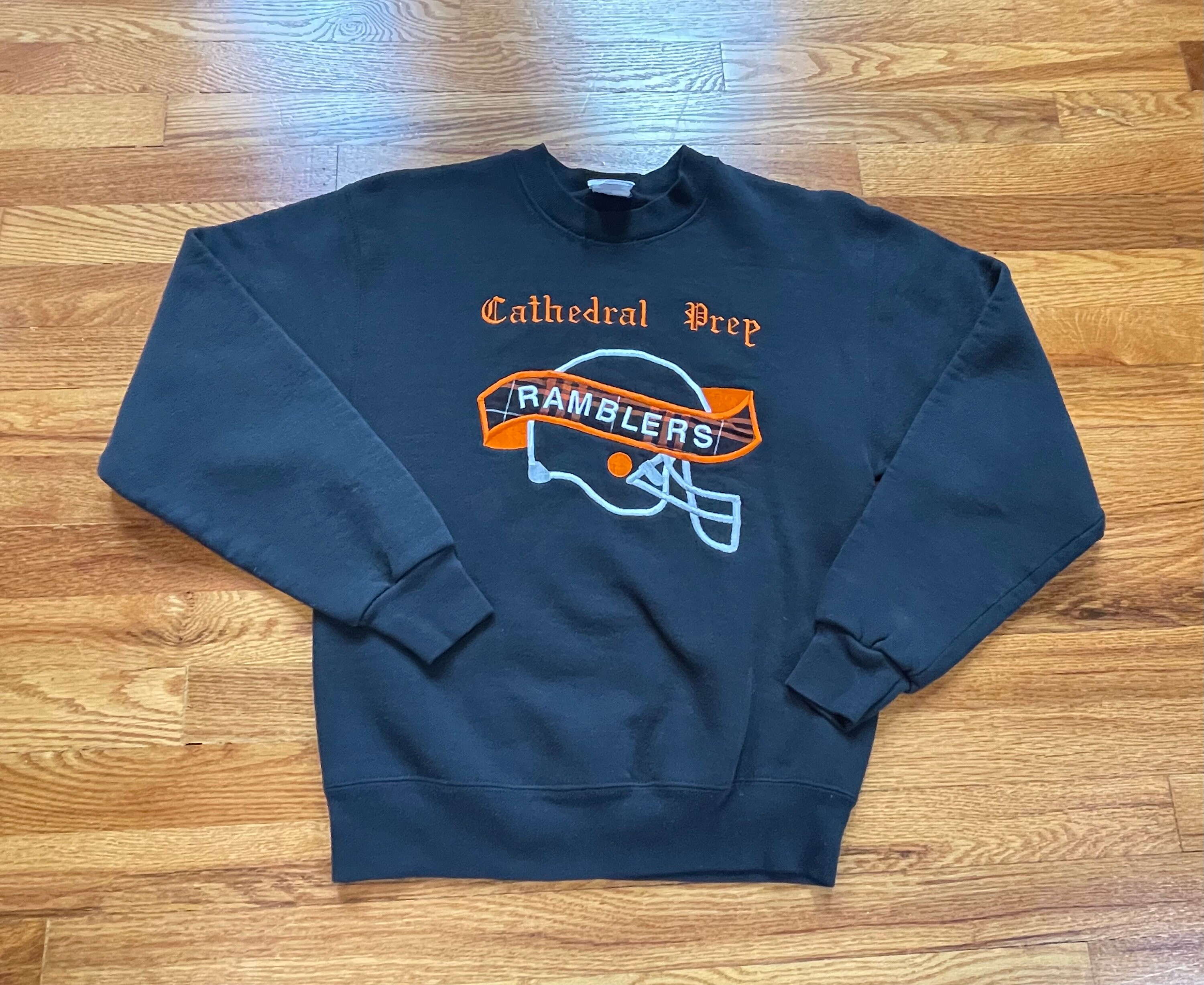 90s Cathedral Prep Ramblers Vintage Crewneck Sweatshirt Black