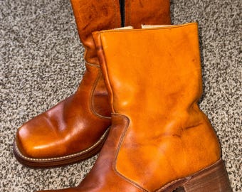 Vintage 70s Leather Cowboy Boots, Cute Shoes, Disco Era Size 9.5 Mens