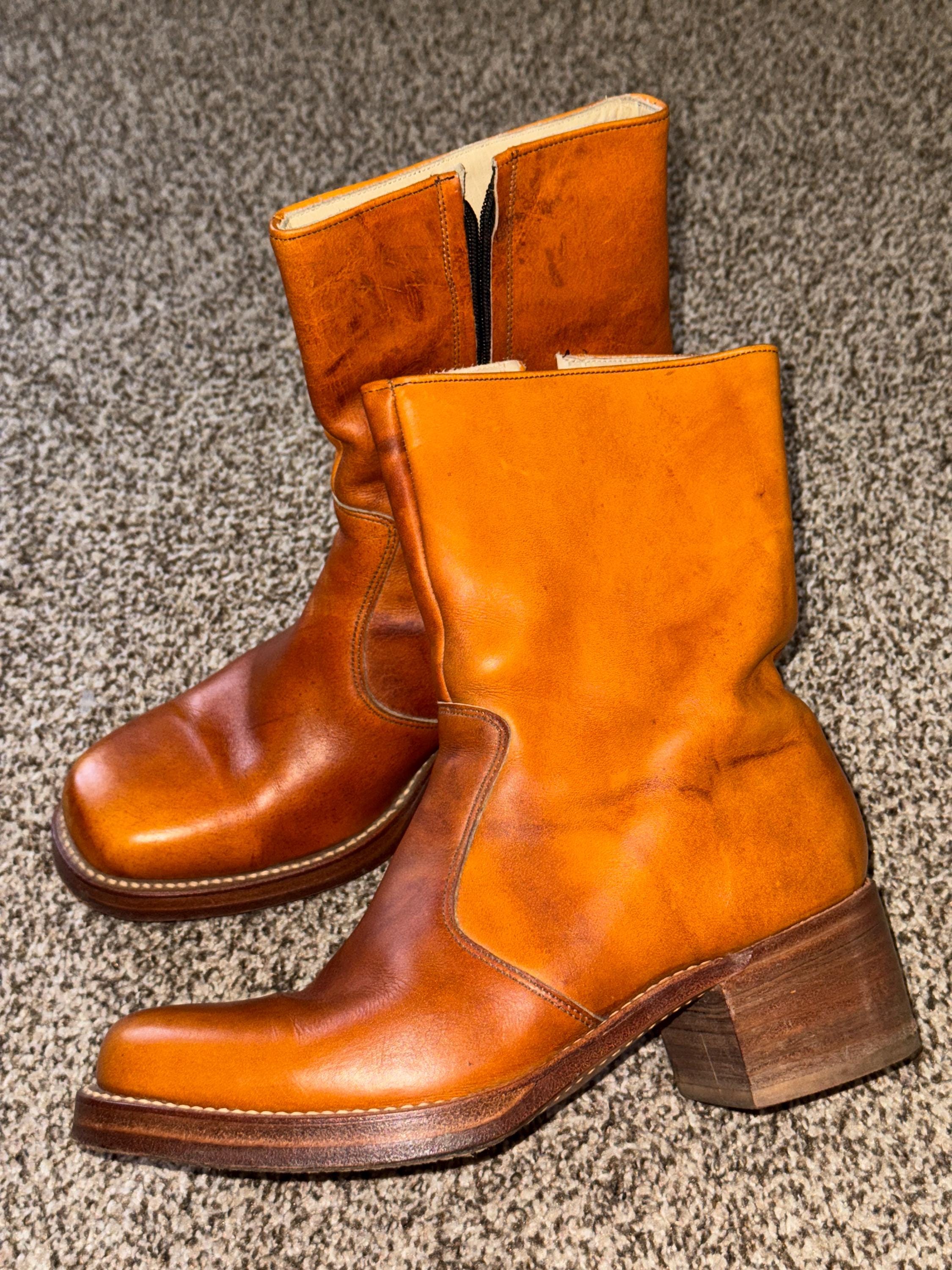 Vintage 70s Leather Cowboy Boots, Cute Shoes, Disco Era Size 9.5
