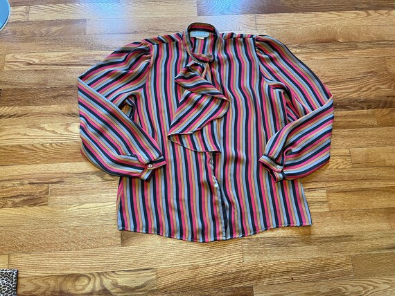 70s/80s disco style frilly striped womens blouse … - image 1