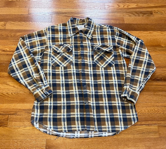 60s distressed button up flannel shirt rare vinta… - image 1