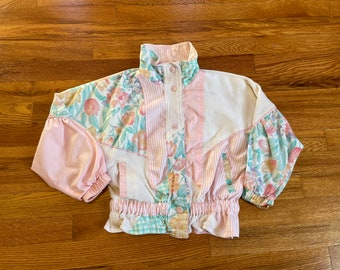 insane 80s/90s pastel pink coat floral button up jacket kids size 5/6 cute unique one of a kind izzi’s kids brand