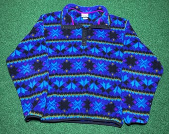 Vintage 90s L.L. Bean Aztec Colored Fleece Sweatshirt, Pockets (Small/Medium)