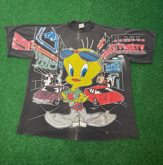 Vintage 90s Tweety Town Looney Tunes T-shirt, All Over Print, 42nd