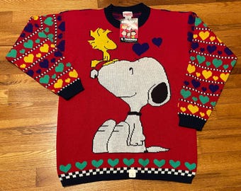WOW 80s/90s Snoopy & Friends oversized sweater DEADSTOCK new with tags peanuts Charlie Brown shirt all over print hipster retro cute small