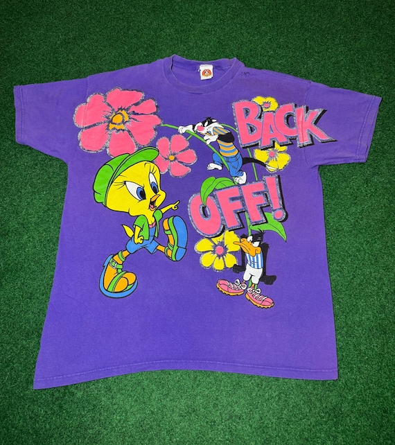 Crazy 90s Purple All Over Print Tweety Sylvester Daffy Duck T