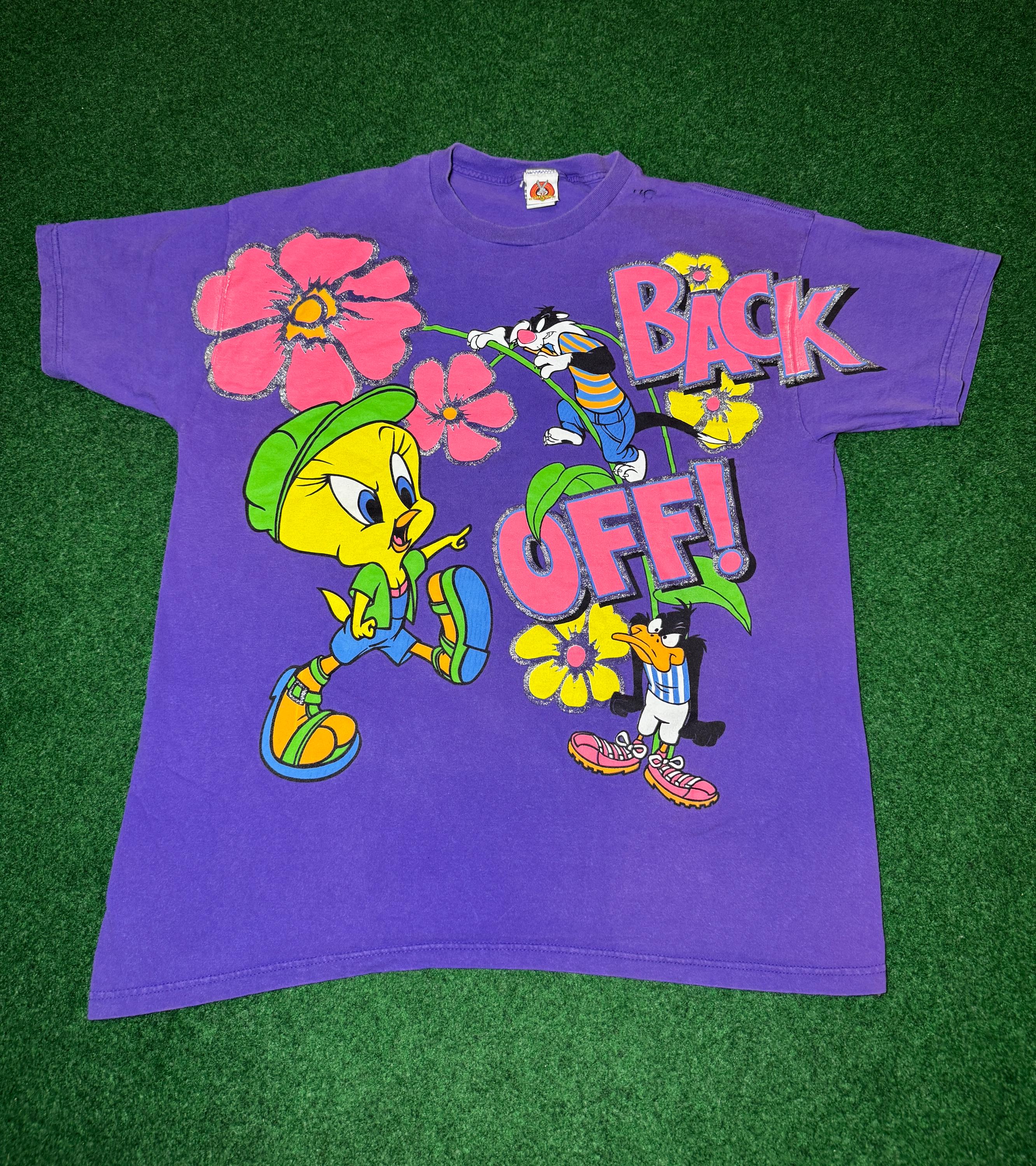 Crazy 90s Purple All Over Print Tweety Sylvester Daffy Duck T