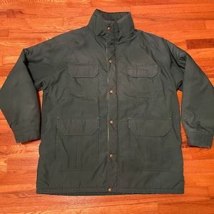 80s Woolrich parka coat rare vintage 4 pockets distressed forest green XL jacket designer winter