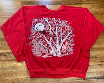 Incredible 80s/90s glitter paint Santa Claus Christmas sweater crewneck oversized XXL 2XL unique one of a kind party gift present Rudolph