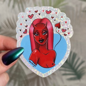 Devil Girl Holographic Glitter Sticker
