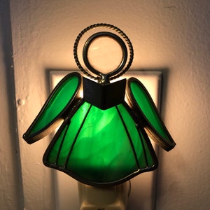 emerald green stained glass angel night light