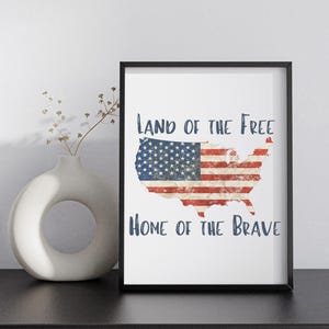 Digitale download, Land of the Free, patriottische muurkunstprint, kaartkunst, vlagkunst, VS 5 x 7 - 8 x 10 - 11 x 14 pdf-afdrukbare-decorposter