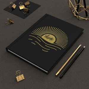 Bright Sun - Black - Hardcover Journal Matte, Journal Journall Journalism, Black and Gold, Sun Setting, Sun Shine