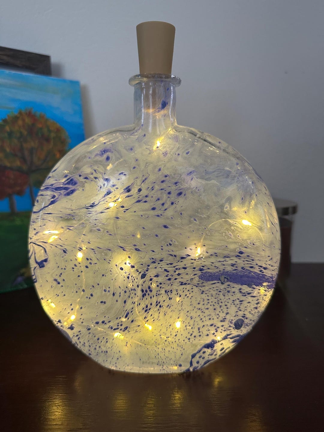 Hand Painted Round Glass Fairy Light Bottle - Home Decor #25004 Beach ...