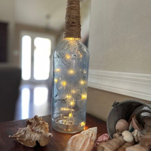 Ocean Inspired Accent Light Bottle - Hand Painted Glass Bottle with Fairy Lights - 15/23