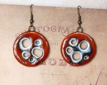 Boho Hoop Earrings, African Earrings, Ethnic Earrings, Round Earrings, Ceramic Earrings, Red Earrings, Artisan Earrings, Southwestern