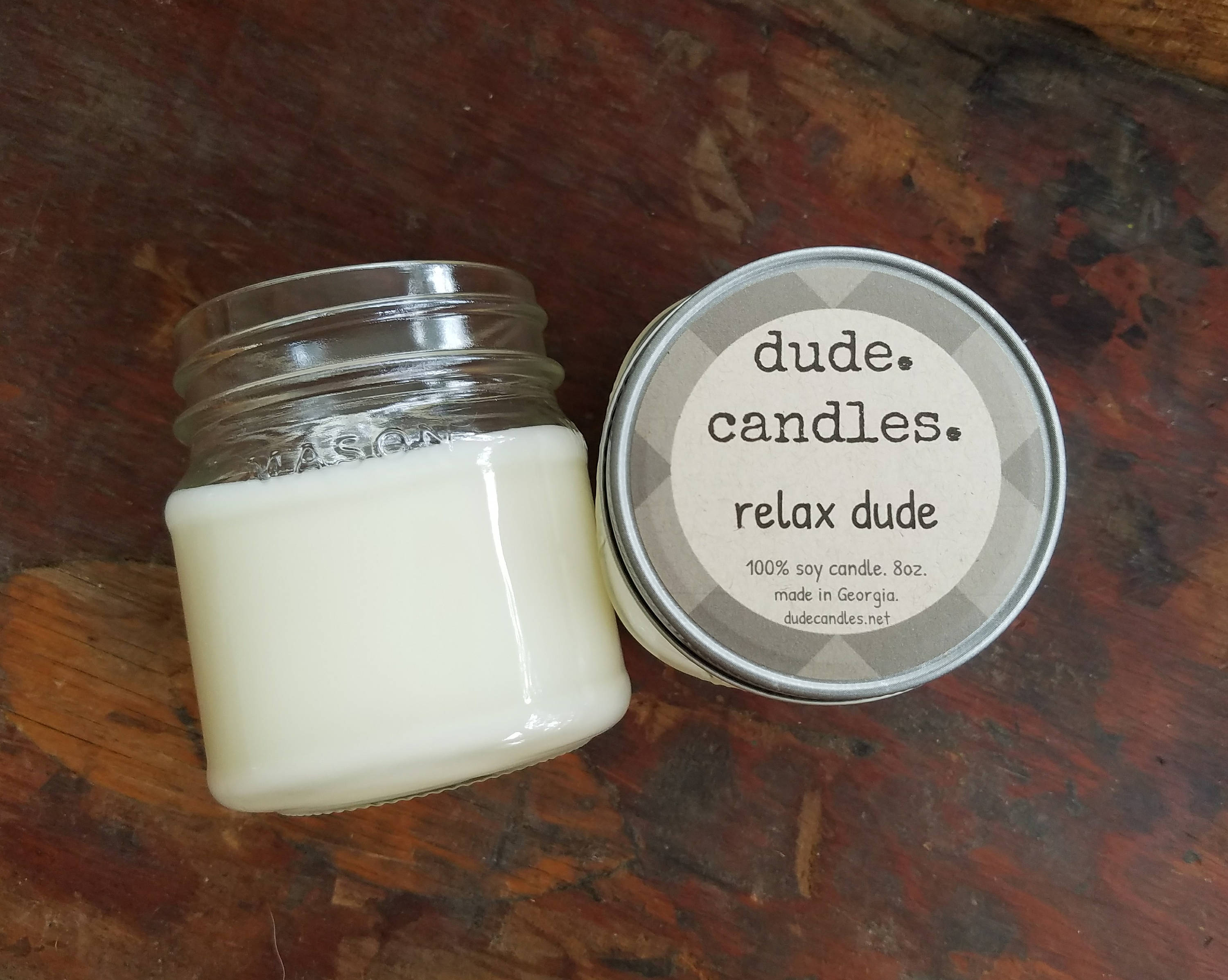 relax dude candle. 8oz soy candle.