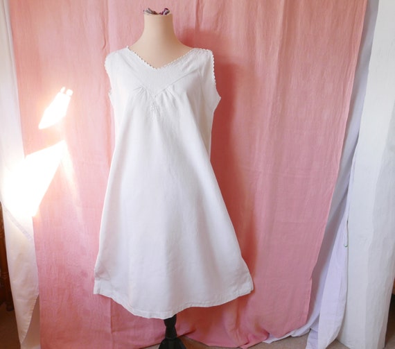 Antique Linen French Dress, Linen Nightdress, Chem
