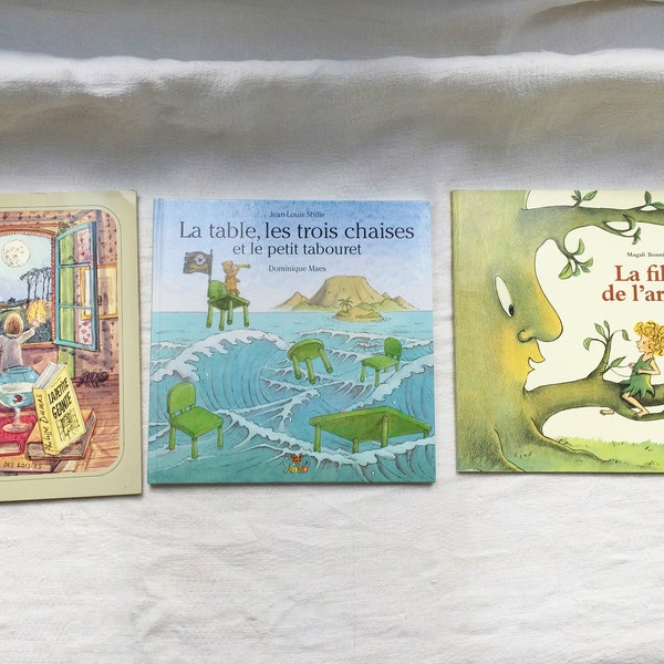 Vintage French Childrens Books, La Petite Geante, La Table, les trois chaises et le petit tabouret, La Fille de l'Arbre.