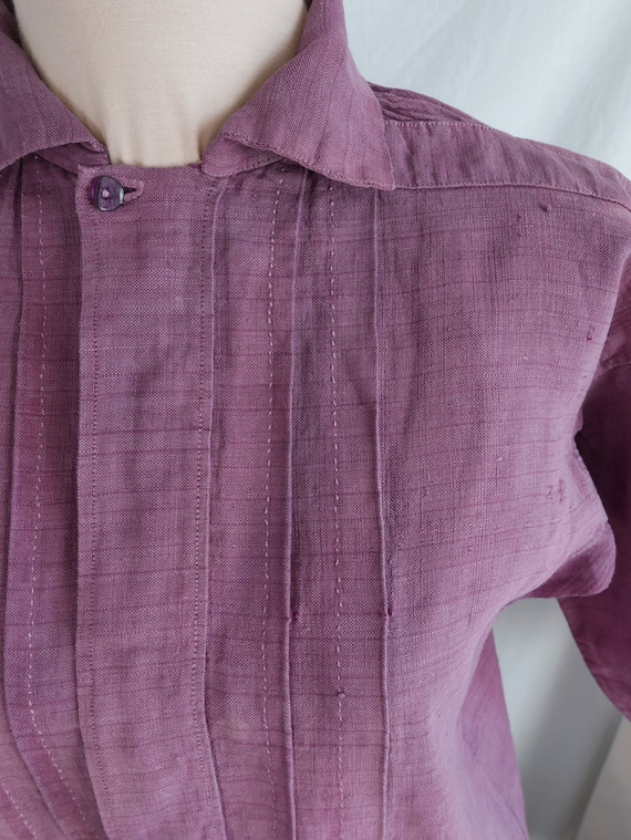 Antique French Plum Linen Shirt, Linen Chemise, F