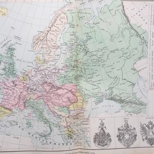 6 mappe francesi d'epoca di Belin, mappe murali, Librairie Classique d'Eugene Belin Parigi, mappe in rilievo a colori, mappa dell'Europa dell'Impero Romano, circa 1900.
