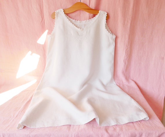 Antique French Linen Dress, Embroidered Linen Nigh