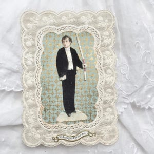 Antike französische Papierspitze Heilige Karte, Dentelle Religiös, Canivet Karte, Bibelmarkierung, Geschenk Erstkommunion, Junge Konfirmation, Journal Stück.