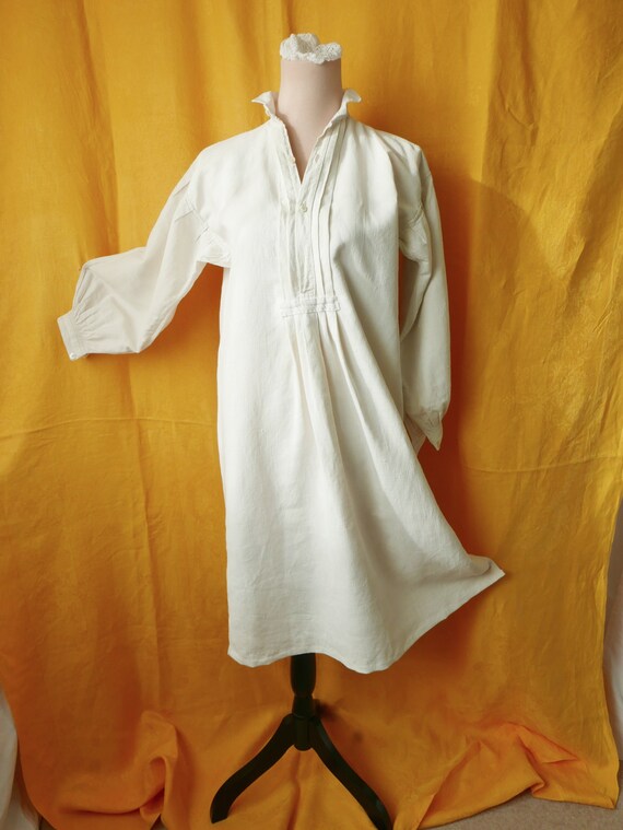Antique French Cream Linen Shirt, Linen Chemise,