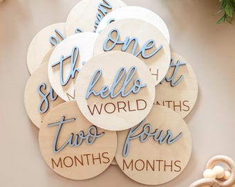Wooden Monthly Milestone Discs With 3D Letters For Baby Photos | Monthly Milestone Marker | Milestone Cards