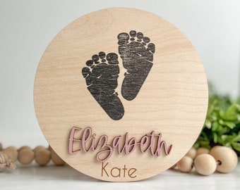 Baby Announcement Sign | Footprint Sign For Newborn | Baby Name Reveal | Personalized Baby Name Sign | Sign For Hospital Birth Stat Sign