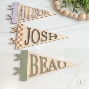 Personalized Pennant Flag | Custom Name Pennant | Baby Name Pennant Flag | Custom Wood Pennant | Checkered Pennant Flag