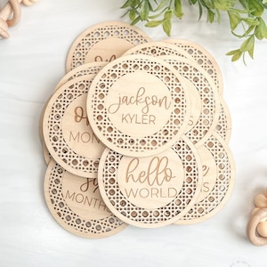 Boho Monthly Milestone Discs For Baby Photos | Rattan Monthly Milestone Marker | Baby Gift | Milestone Cards | Monthly Signs For Baby