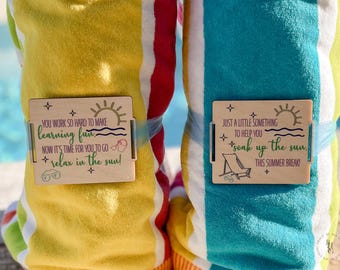 Wooden Beach Towel Tag For Teacher | Gifts For Teachers | End of School Gift | Teacher Appreciation Gift | Summer Gift For Teacher
