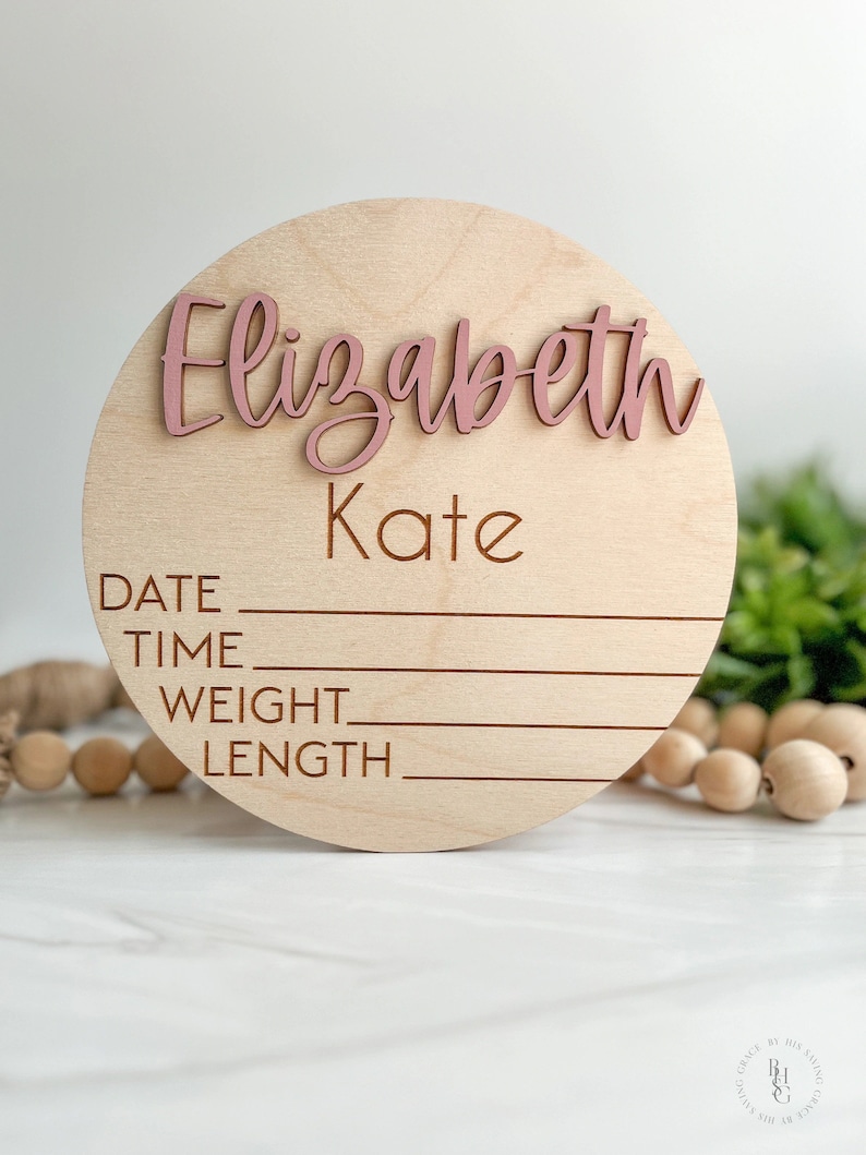 Baby Announcement Sign With Birth Stats Wood Sign for Name Reveal Baby Name Reveal Personalized Baby Name Sign Sign For Hospital Elizabeth Kate