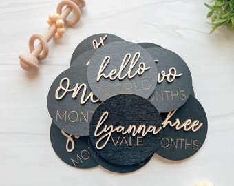 3D Wooden Monthly Milestone Discs For Baby Photos + Matching Nameplate | Monthly Milestone Marker | Milestone Cards | Monthly Signs For Baby