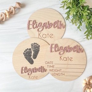 Personalized Baby Announcement Sign with Birth Stats | Custom Newborn Name Sign for Hospital Photo | Wood Name Plaque Baby Shower Gift