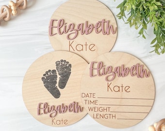 Personalized Baby Announcement Sign with Birth Stats | Custom Newborn Name Sign for Hospital Photo | Wood Name Plaque Baby Shower Gift