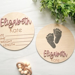 Baby Announcement Sign with Birth Stats | Footprint Sign For Newborn | Baby Name Reveal | Personalized Baby Name Sign